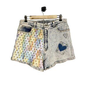 Retro Acid Wash Polka Dot Denim Shorts 19 Pastel Jean Patchwork 80s Eclectic 90s